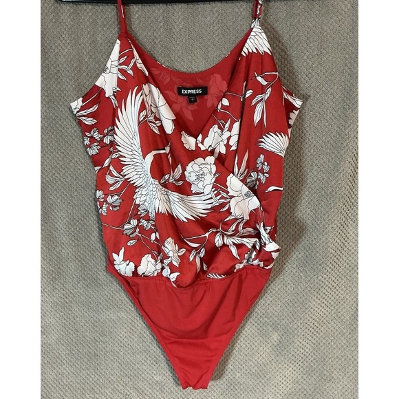 Express Women's LOT (1) Floral Thong Bodysuit & (1) Halter Coral Blouse Sz Small - Picture 2 of 16